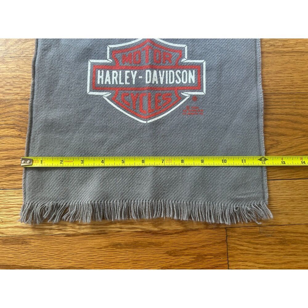 Vintage 1986 3D Emblem Harley Davidson Scarf Gray 46” 12” Fringe America 80S - Picture 4 of 6
